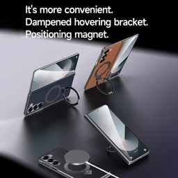 For Samsung Galaxy Z Fold 5 SULADA Top Grain Leather MagSafe Magnetic Holder Phone Case(Brown)