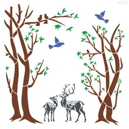 R491_Tree With Deer Wall Stencil