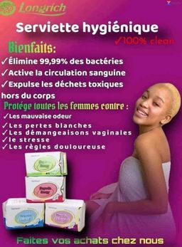 Serviettes hygiéniques/carton (19 pièces) ( guérit les infections vaginales) Protège slip/carton (16 pièces) (Avec anion, guérit les infections vaginales)