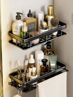 2 pcs Aluminum alloy  Rectangular Shelf with towel holder 