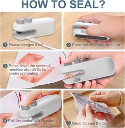 2 in 1 Usb Sealer Machine eat Sealing & Cutting, Handheld Vacuum Sealer for Food, Snacks, Chips 