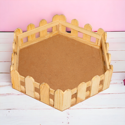 Natural wood Pine With Mdf Base Fence Hexagon Tray Size3