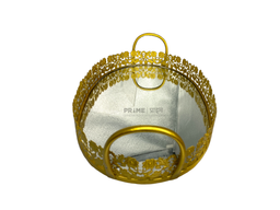 Golden Oval Metallic Tray With Glass Base Large