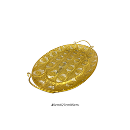 Golden Color Oval Shape Designer Metallic Tray Small