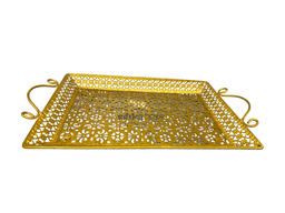 Golden Color Rectangular Shape Designer Metallic Tray Medium
