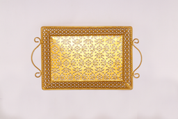 Golden Color Rectangular Shape Designer Metallic Tray Medium
