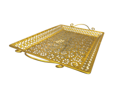 Golden Color Rectangular Shape Designer Metallic Tray Large