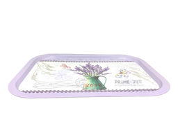 Light Purple White Rectangular Floral Metal Tray