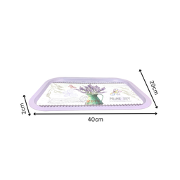 Light Purple White Rectangular Floral Metal Tray