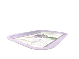 Light Purple White Rectangular Floral Metal Tray