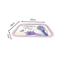 White Purple Rectangular Floral Metal Tray