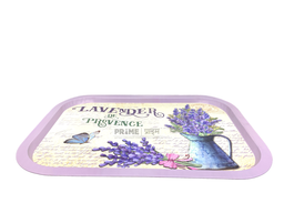 White Purple Rectangular Floral Metal Tray