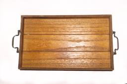 Dark Brown Rectangular Wooden Tray With Metal Handel�s Small