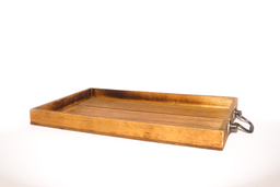 Dark Brown Rectangular Wooden Tray With Metal Handel�s Small