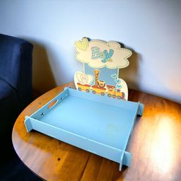 Blue Rectangular DIY Wooden Baby Boy Tray