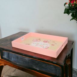 Pink Rectangular Baby Boy Wooden Tray Small