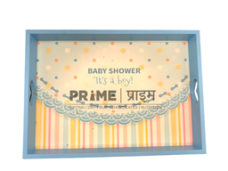 Blue Rectangular Baby Shower Wooden Tray Small