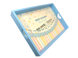 Blue Rectangular Baby Shower Wooden Tray Small