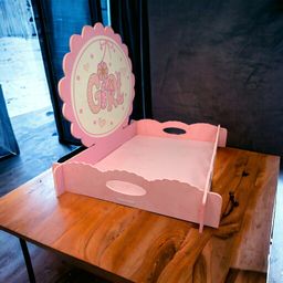 Pink Rectangular DIY wooden Baby Girl Tray