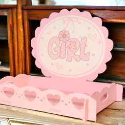 Pink Rectangular DIY wooden Baby Girl Tray