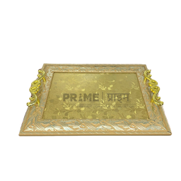 Golden Rectangular Fiber Glass on Base With Designer Handel Tray Small