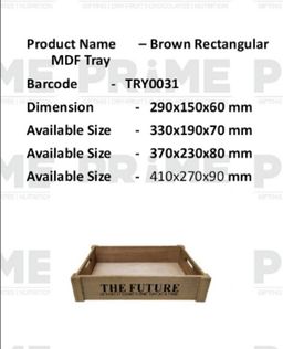 Brown Rectangular MDF Tray Size 1
