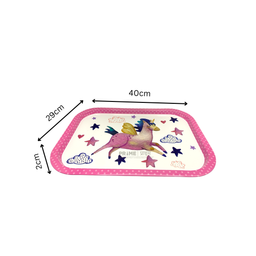 Pink White Rectangulr Unicorn Metal Tray