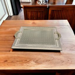Silver Rectangular Fiber Glass on Base With Designer Handel Tray Large