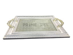 Silver Rectangular Fiber Glass on Base With Designer Handel Tray Large