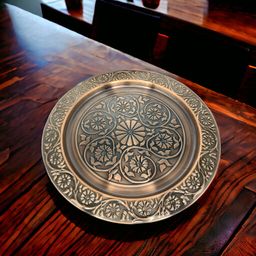 Brown Round Dry Fruit Thali With Design Embossed Medium