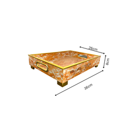 Brown Rectangular Marble Design Printed Wooden Tray Small