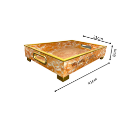 Brown Rectangular Marble Design Printed Wooden Tray Large