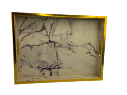 White Rectangular Marble Design Printed Wooden Tray Small