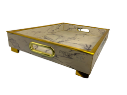 White Rectangular Marble Design Printed Wooden Tray Small