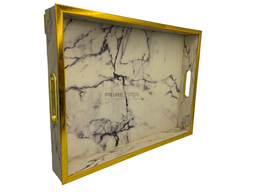 White Rectangular Marble Design Printed Wooden Tray Small