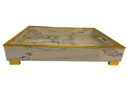 White Rectangular Marble Design Printed Wooden Tray Small