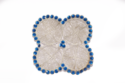 Square Silver Four Pouches Artificial Stone Metal Tray-Blue/260x260x40