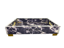 Black Rectangular Glossy Marble Printed Wooden Tray Large