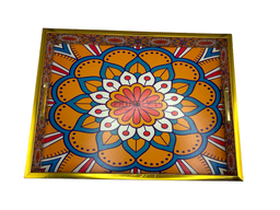 Yellow Rectangular Floral Printed Wooden Tray Large