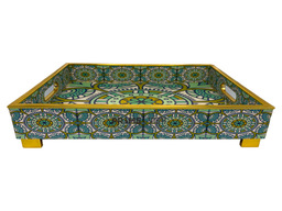 Multicolor Rectangular Floral Printed Wooden Tray Large