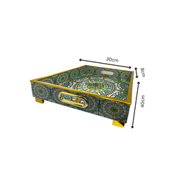 Multicolor Rectangular Floral Printed Wooden Tray Large