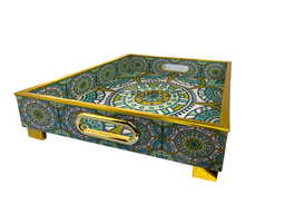 Multicolor Rectangular Floral Printed Wooden Tray Large