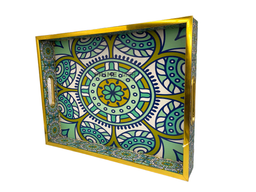 Multicolor Rectangular Floral Printed Wooden Tray Large