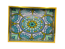 Multicolor Rectangular Floral Printed Wooden Tray Large