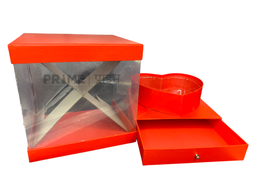 Red Square Box Heart Shape with Transparent Lid and Secret Drawer