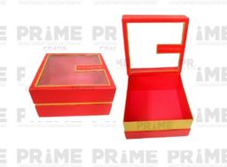 Red Square Shape Transparent Lid Hardpaper Gift Box (Size 2)