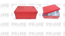 Red Rectangular Polka Dots Printed Hardpaper Box With Steel Handles On Sides (Size 13)