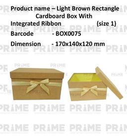 Light Brown Rectangle Hardpaper Box With Integrated Ribbon (size 1)