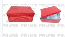 Red Rectangular Polka Dots Printed Hardpaper Box With Steel Handles On Sides (Size 12)