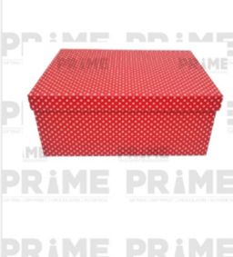 Red Rectangular Polka Dots Printed Hardpaper Box With Steel Handles On Sides (Size 12)